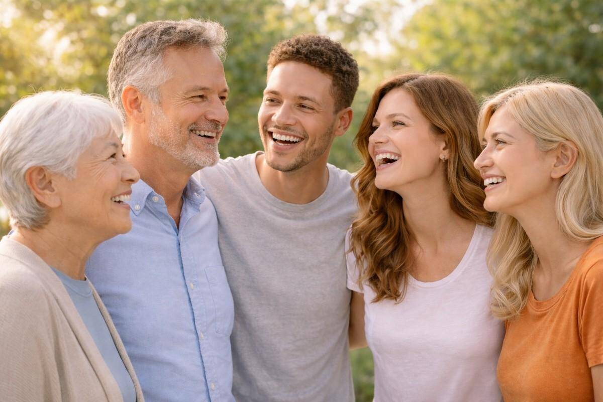 Smiling adults of different ages showcasing healthy, confident smiles after cosmetic dental care